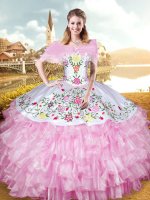 Top Selling Sweetheart Sleeveless Lace Up Military Ball Dresses Rose Pink Organza
