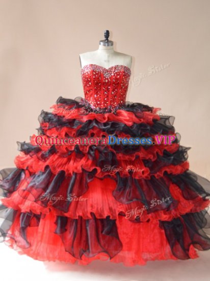 Colorful Organza Sleeveless Floor Length Quince Ball Gowns and Beading and Ruffled Layers - Click Image to Close