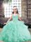 Tulle Straps Sleeveless Lace Up Beading and Ruffles Kids Formal Wear in Apple Green
