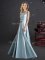 Ideal Light Blue Empire Square Sleeveless Elastic Woven Satin Floor Length Zipper Bowknot Court Dresses for Sweet 16