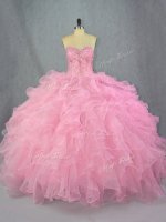 Sweetheart Sleeveless Organza Sweet 16 Dresses Beading and Ruffles Lace Up