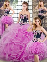 Flirting Sleeveless Sweep Train Lace Up Embroidery and Ruffles Sweet 16 Dress