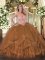 Brown Ball Gowns Beading and Ruffles 15th Birthday Dress Lace Up Tulle Sleeveless Floor Length