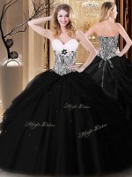 Floor Length Black Quinceanera Dress Tulle Sleeveless Pick Ups and Pattern