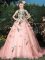 Exquisite Organza Scoop Sleeveless Brush Train Lace Up Appliques Vestidos de Quinceanera in Baby Pink