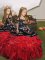 Red Organza Lace Up Straps Sleeveless Floor Length Kids Formal Wear Embroidery and Ruffles