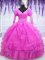 Pretty Organza V-neck Long Sleeves Lace Up Beading and Embroidery and Hand Made Flower Sweet 16 Quinceanera Dress in Hot Pink