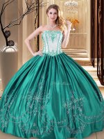 Turquoise Strapless Lace Up Embroidery Quinceanera Gown Sleeveless(SKU YYPJ0113-2BIZ)
