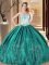 Turquoise Strapless Lace Up Embroidery Quinceanera Gown Sleeveless