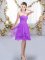 Attractive Ruffles and Ruching Vestidos de Damas Lavender Lace Up Sleeveless Knee Length
