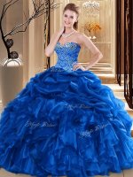 Custom Designed Royal Blue Lace Up Quinceanera Dresses Beading and Pick Ups Sleeveless Floor Length