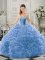 Eye-catching Sleeveless Organza Court Train Lace Up Vestidos de Quinceanera in Light Blue with Beading and Ruffles