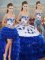 Royal Blue Sweetheart Lace Up Embroidery and Ruffled Layers and Bowknot Sweet 16 Dress Sleeveless