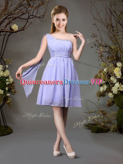 One Shoulder Lavender Sleeveless Chiffon Zipper Quinceanera Court Dresses for Prom and Party and Wedding Party - Click Image to Close