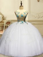 Edgy Appliques and Ruffles Sweet 16 Dresses White Lace Up Sleeveless Floor Length(SKU YSQD074-2BIZ)