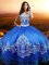 Taffeta Sweetheart Sleeveless Lace Up Beading and Appliques Quinceanera Dress in Blue