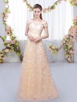 Sexy Peach Off The Shoulder Neckline Appliques Dama Dress for Quinceanera Cap Sleeves Lace Up