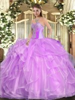Lilac Ball Gowns Beading and Ruffles Sweet 16 Dress Lace Up Organza Sleeveless Floor Length(SKU SJQDDT1437002-3BIZ)