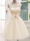 Graceful Champagne Lace Up Vestidos de Damas Lace and Bowknot Sleeveless Knee Length