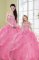 Rose Pink Ball Gowns Sweetheart Sleeveless Organza Floor Length Lace Up Beading and Sequins Quinceanera Gown