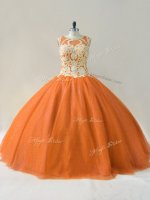 Stylish Orange Sleeveless Beading and Appliques Floor Length Sweet 16 Dress