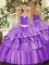 Sweetheart Sleeveless Quinceanera Gown Floor Length Appliques and Ruffled Layers Lavender Organza and Taffeta