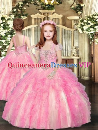 Custom Fit Sleeveless Beading and Ruffles Lace Up Pageant Gowns For Girls