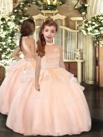 Exquisite Sleeveless Organza Floor Length Backless Little Girls Pageant Dress Wholesale in Peach with Beading
