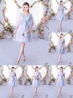 Captivating Grey Sleeveless Lace Mini Length Dama Dress