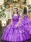 Dazzling Sleeveless Floor Length Beading and Ruffled Layers Lace Up Pageant Dress for Womens with Lavender