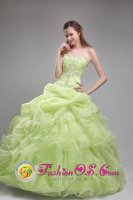 Longueuil Quebec/ QC Strapless Beading and Ruffles Decorate Spring Green Quinceanera Dress Clearance