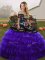 Classical Sleeveless Floor Length Embroidery and Ruffled Layers Lace Up 15 Quinceanera Dress with Black And Purple