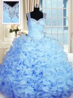 Baby Blue Sleeveless Beading and Ruffles Floor Length Vestidos de Quinceanera