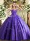 Classical Tulle Sweetheart Sleeveless Lace Up Appliques and Embroidery Sweet 16 Dress in Purple