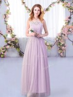 High Quality Empire Dama Dress Lavender Scoop Tulle Sleeveless Floor Length Side Zipper