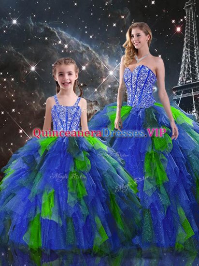 Floor Length Lace Up Sweet 16 Dresses Multi-color for Military Ball and Sweet 16 and Quinceanera with Beading and Ruffles - Click Image to Close