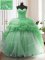 Green Organza Lace Up Ball Gown Prom Dress Sleeveless Sweep Train Beading and Ruffled Layers