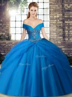 Fabulous Ball Gowns Sleeveless Blue 15 Quinceanera Dress Brush Train Lace Up