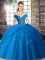 Fabulous Ball Gowns Sleeveless Blue 15 Quinceanera Dress Brush Train Lace Up