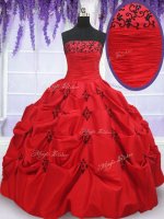 Captivating Red Strapless Lace Up Appliques and Pick Ups Quinceanera Dresses Sleeveless