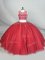 Two Pieces Ball Gown Prom Dress Red Scoop Tulle Sleeveless Floor Length Zipper