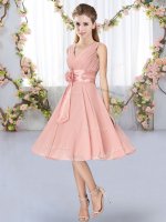 Flare Pink Sleeveless Hand Made Flower Knee Length Dama Dress