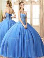 Beading Quinceanera Dress Baby Blue Lace Up Sleeveless Floor Length