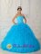 Yazoo City Mississippi/MS Discount Teal Quinceanera Dress Sweetheart Satin and Organza With Beading Small Ruffled Ball Gown