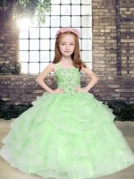 Nice Apple Green Sleeveless Tulle Lace Up Pageant Dress for Girls for Party and Military Ball and Wedding Party