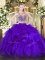 Eye-catching Sleeveless Organza Floor Length Lace Up Quinceanera Dress in Purple with Beading and Ruffles