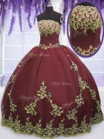 Simple Burgundy Zipper Quinceanera Gowns Appliques Sleeveless Floor Length(SKU PSSW028-18BIZ)