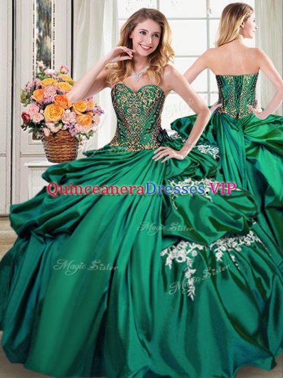 Dramatic Dark Green Sleeveless Floor Length Beading and Appliques and Pick Ups Lace Up Sweet 16 Dress - Click Image to Close