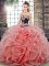 Watermelon Red Ball Gowns Tulle Sweetheart Sleeveless Embroidery and Ruffles Lace Up Vestidos de Quinceanera Sweep Train