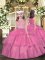 Pink Little Girls Pageant Gowns Party and Sweet 16 and Wedding Party with Beading and Ruffled Layers Scoop Sleeveless Zipper